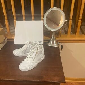 Nine West White Sneakers with Gold Zipper